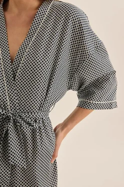 Indigo Navy Diamond Cotton Robe