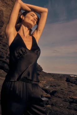 Jade Black Pure Silk Cami PJ Set