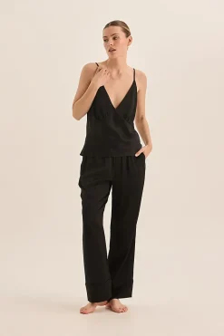 Jade Black Pure Silk Cami PJ Set