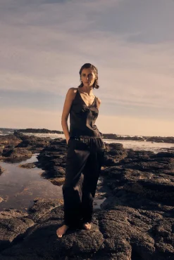 Jade Black Pure Silk Cami PJ Set