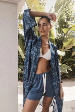 Kelsey Blue Palm Print Robe