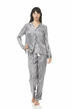 Lotus Grey Stripe Satin PJ