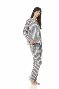 Lotus Grey Stripe Satin PJ