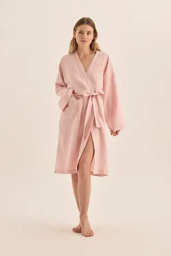 Mia Pink Linen Bathrobe