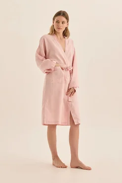 Mia Pink Linen Bathrobe