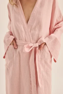 Mia Pink Linen Bathrobe