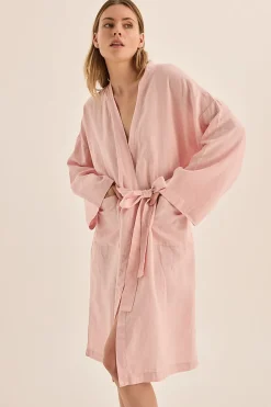 Mia Pink Linen Bathrobe