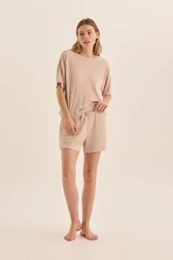 Olivia Beige Waffle Short Set