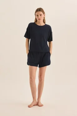 Olivia Navy Waffle Short Set