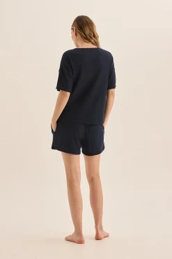 Olivia Navy Waffle Short Set
