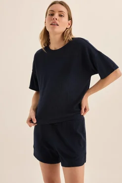 Olivia Navy Waffle Short Set