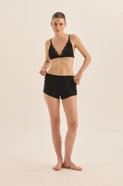Opal Black Pure Silk Bra and Short Set