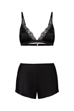 Opal Black Pure Silk Bra and Short Set