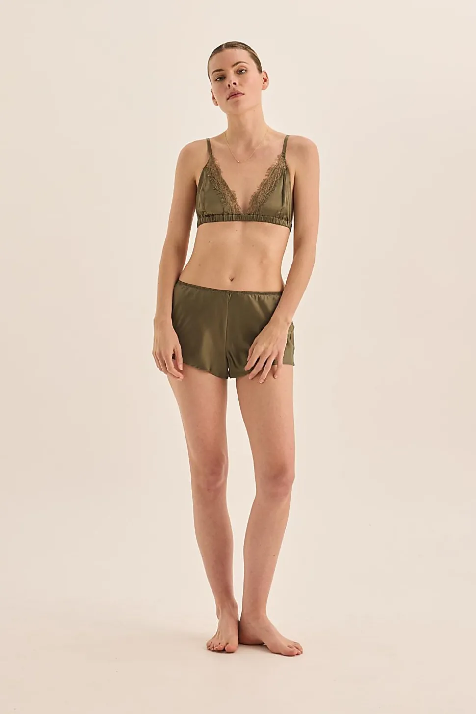 Opal Olive Pure Silk Bra and Short Set