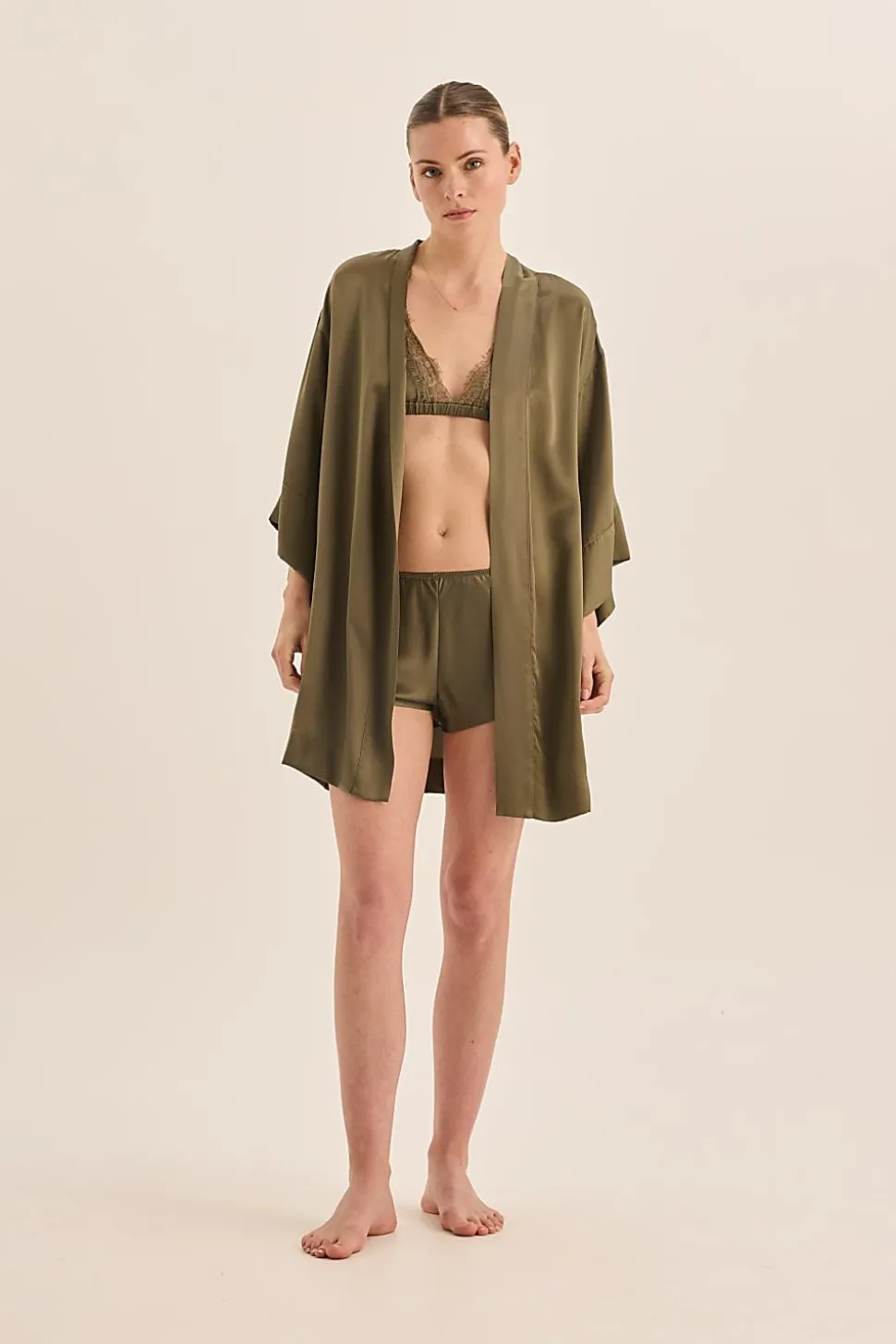 Opal Olive Pure Silk Bra and Short Set