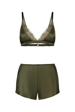 Opal Olive Pure Silk Bra and Short Set