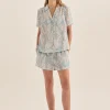 Quinn White Blue Satin Short Set
