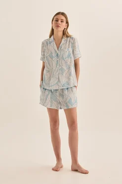 Quinn White Blue Satin Short Set