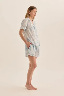 Quinn White Blue Satin Short Set