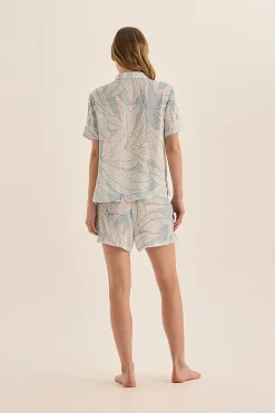 Quinn White Blue Satin Short Set