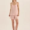 Sofia Pink Linen Cami and Short Set