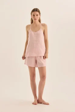 Sofia Pink Linen Cami and Short Set
