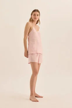 Sofia Pink Linen Cami and Short Set