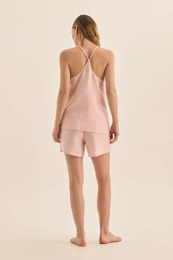Sofia Pink Linen Cami and Short Set