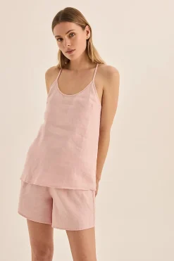 Sofia Pink Linen Cami and Short Set