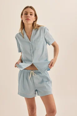 Sonia Blue Satin Short PJ Set