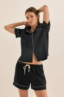 Sonia Navy Satin Short PJ Set