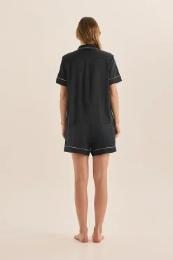 Sonia Navy Satin Short PJ Set