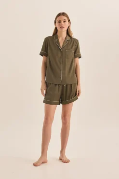 Sonia Olive Satin Short PJ Set