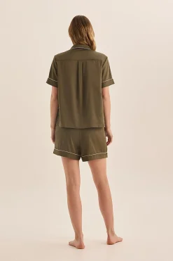 Sonia Olive Satin Short PJ Set