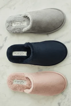 St Moritz Mock Suede Slipper Navy
