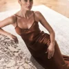 Summer Brown Satin Dress