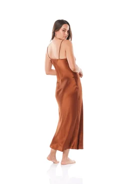 Summer Brown Satin Dress