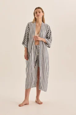 Sunny Navy Stripe Linen Robe