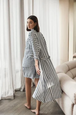 Sunny Navy Stripe Linen Robe