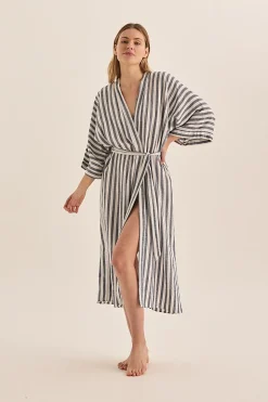 Sunny Navy Stripe Linen Robe