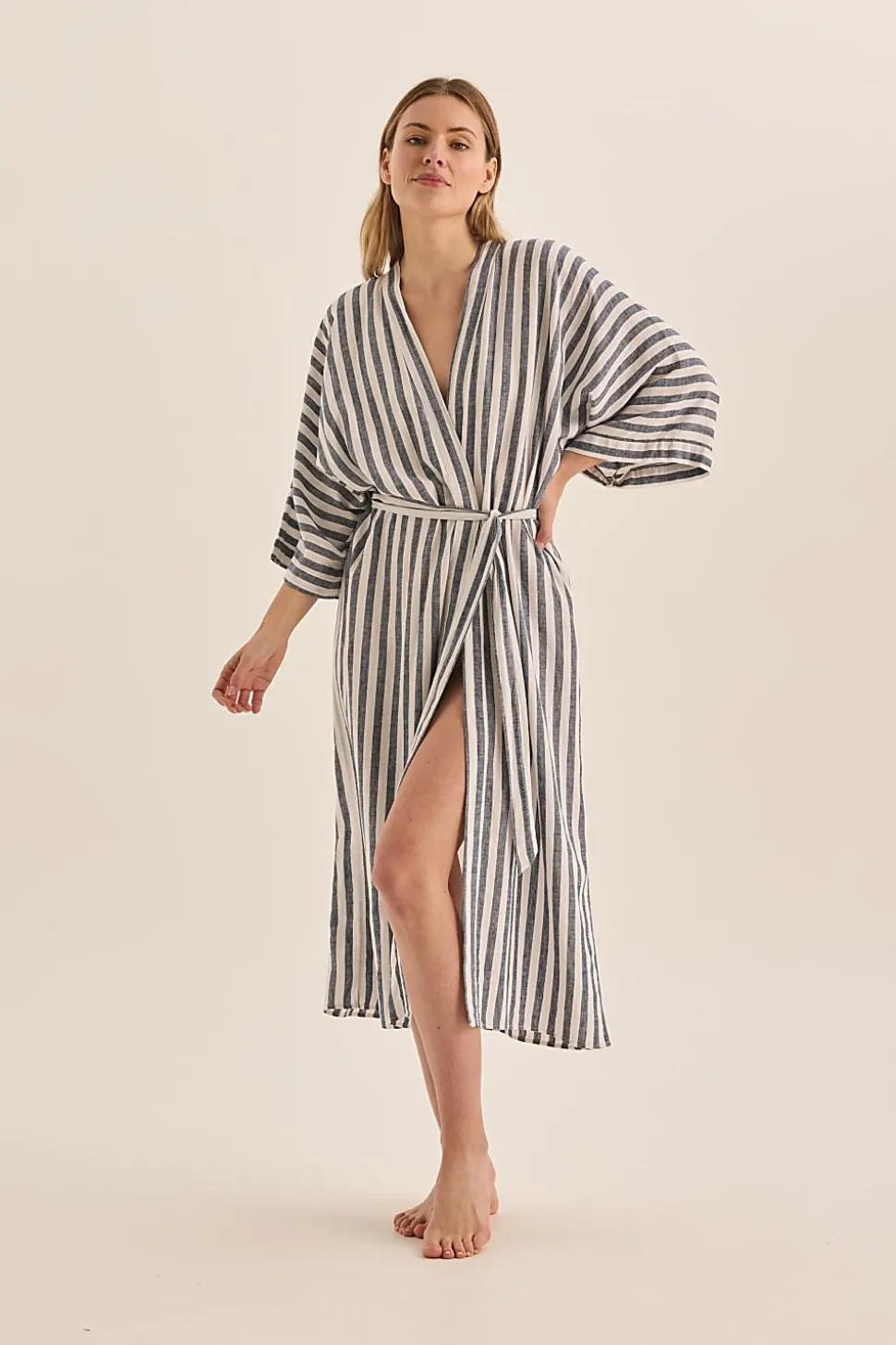 Sunny Navy Stripe Linen Robe