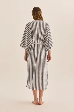 Sunny Navy Stripe Linen Robe