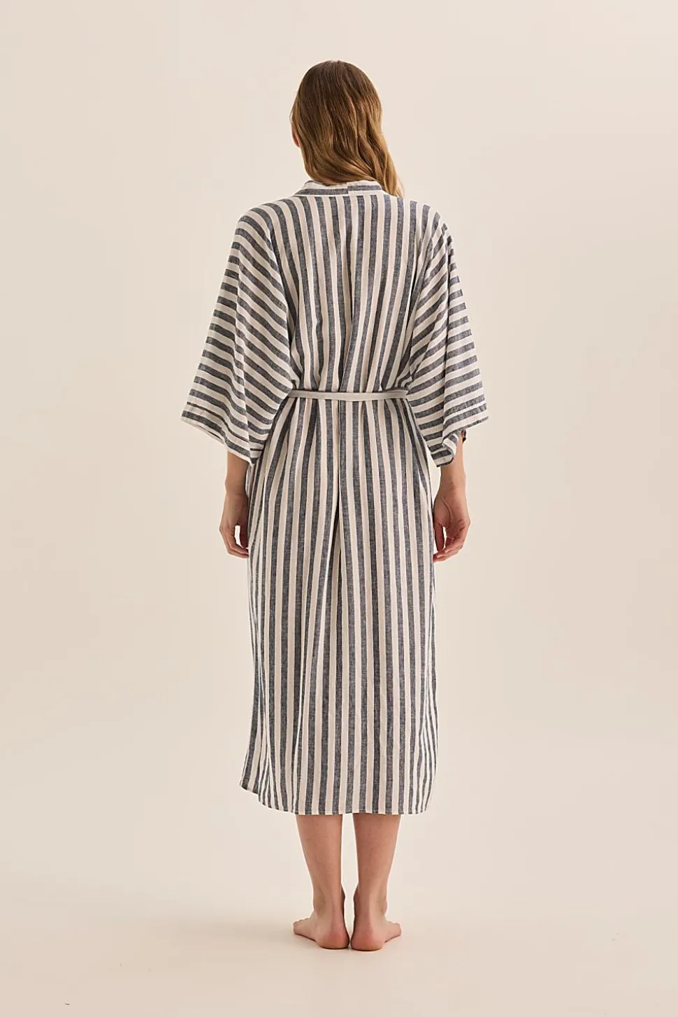 Sunny Navy Stripe Linen Robe
