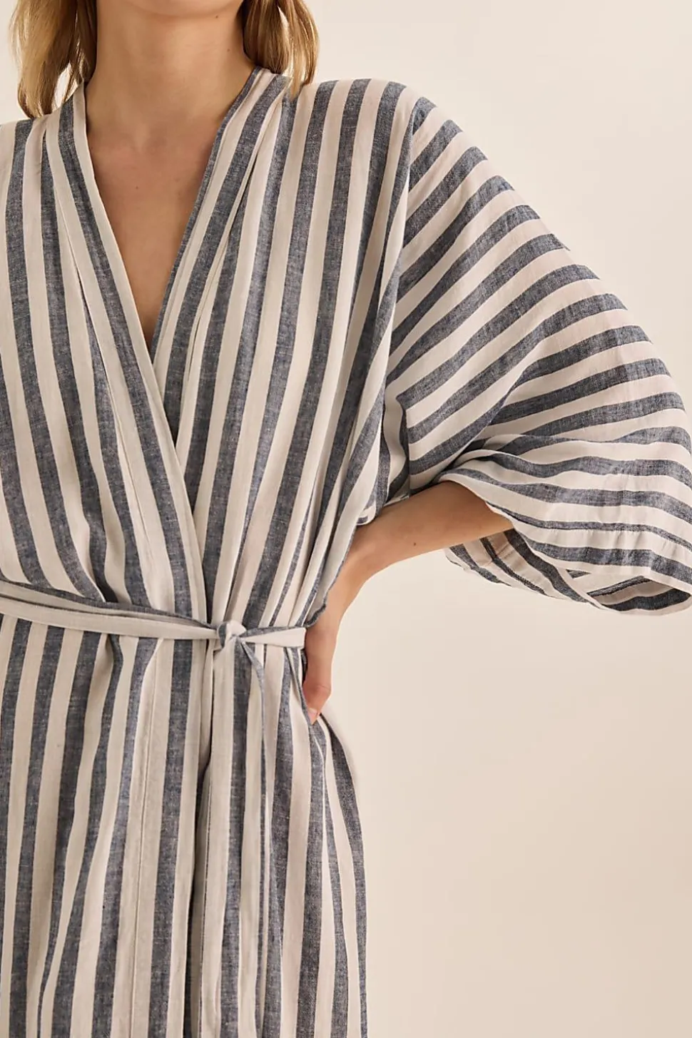 Sunny Navy Stripe Linen Robe