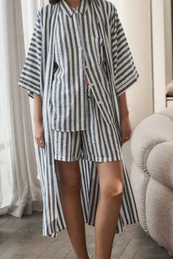 Sunny Navy Stripe Linen Robe