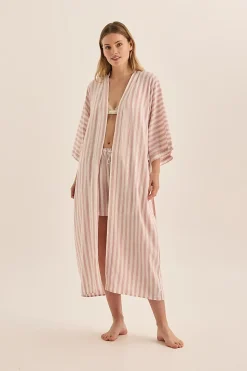 Sunny Pink Stripe Linen Robe