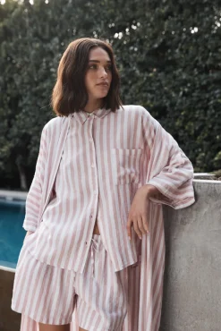 Sunny Pink Stripe Linen Robe