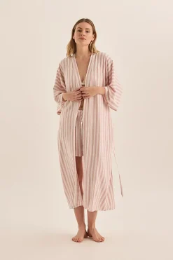 Sunny Pink Stripe Linen Robe