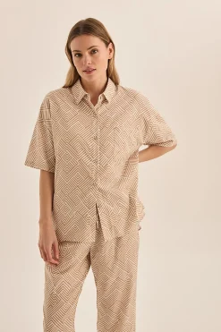 Telisha Natural Geo Cotton PJ Set