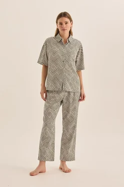 Telisha Olive Geo Cotton PJ Set
